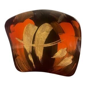 Jasmine Art Glass Fused Glass Platter Tray Bold Gold Brown & Black 13x13